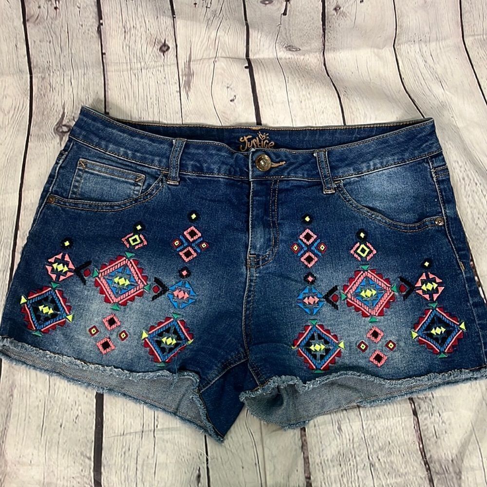 Justice Embroidered Denim Shorts Girls 16.5